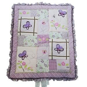 Cocalo Baby Crib Blanket Patchwork Embroidered Butterflies L 42" x W 34.5"